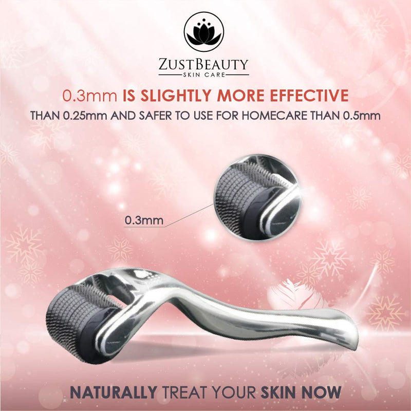 [Australia] - ZUSTBEAUTY | Derma Roller Microneedling Skin Care Tool for Face | Premium 0.3MM Microneedling Roller | Microdermabrasion 540 Titanium Micro Needles Set | Includes FREE Case, Cleaning Cup & User Guide 