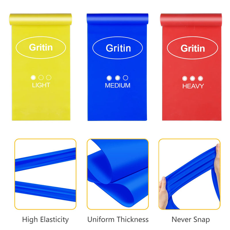 [Australia] - Gritin Resistance Bands, [Set of 3] Skin-Friendly Exercise Bands Fitness Bands Set with 3 Resistance Levels - Door Buckle, Microfibre Towel & Carrying Bag Included 1.5M 