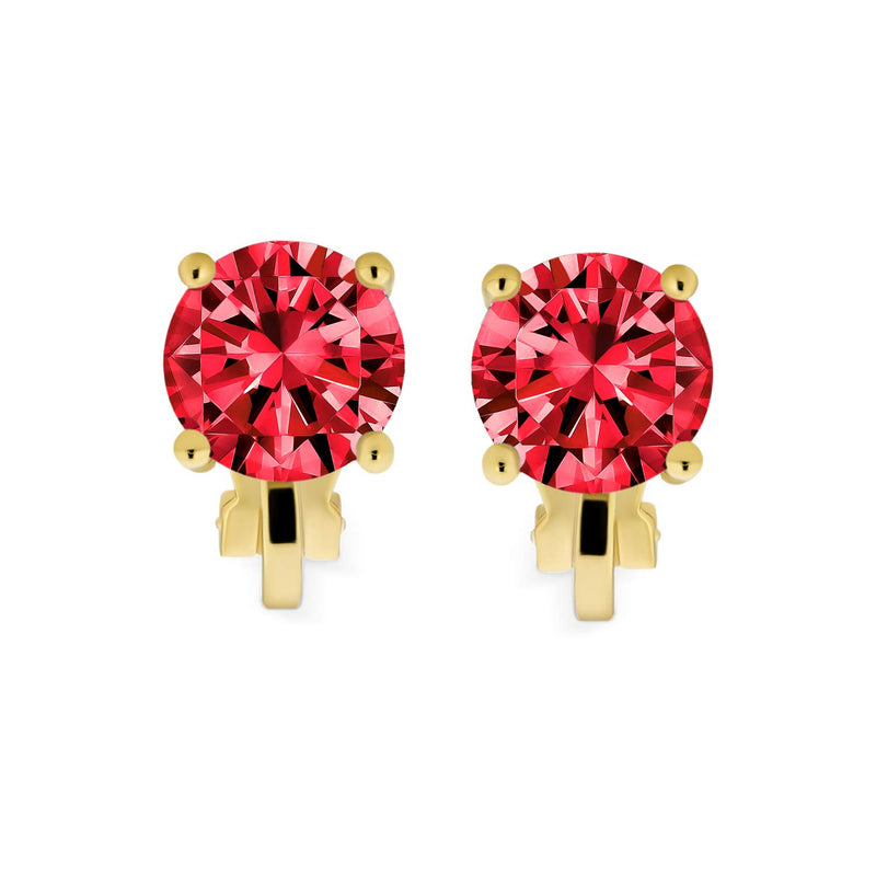 [Australia] - 2CT Brilliant Cut Round AAA CZ Solitaire Clip On Stud Earrings For Women Gold Or Silver Plated Non Pierced More Colors Red 