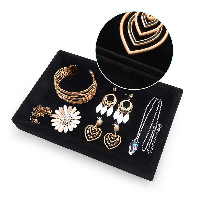 [Australia] - VALYRIA Velvet Empty Ring Earrings Tray Box Showcase Display Jewelry Organizer (Black) Black 