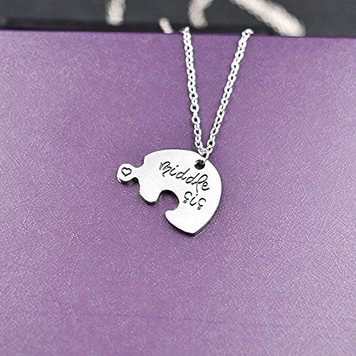 [Australia] - Charm.L Grace 3 Piece of Big Sis Middle Sis Lil Sister Necklace Keychain Set Heart Shape Puzzle 