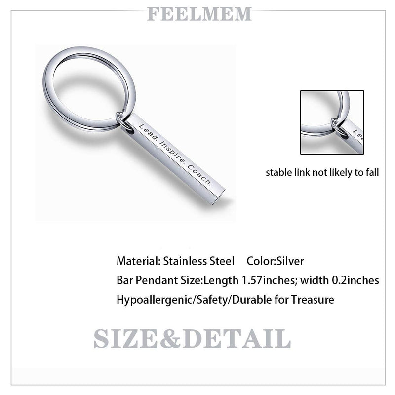 [Australia] - FEELMEM Coach Gift Lead Inspire Coach Keychain Thank You Gift for Cheer/Football/Baseball/Volleyball/Track Coach Sports Gift 4 Sided Vertical Bar 