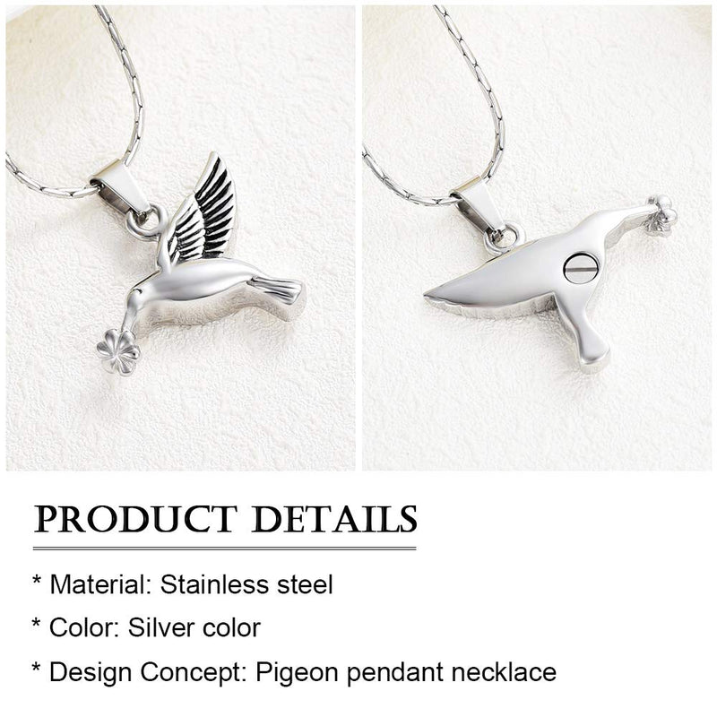 [Australia] - constantlife Hummingbird Cremation Jewelry Keepsake Stainless Steel Pet Urn Necklace for Ashes Memorial Pendant Silver 