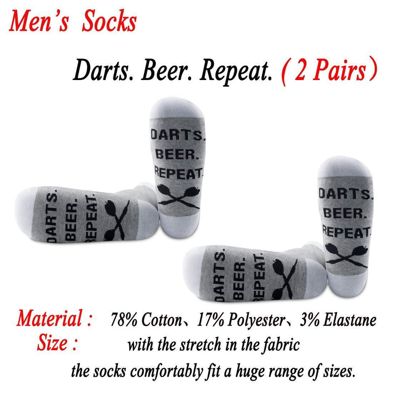 [Australia] - PYOUL 2 Pairs Dart Player Socks Beer Lover Gift Funny Socks Darts Beer Repeat Socks 