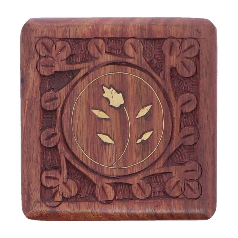 [Australia] - Li'Shay Wooden Trinket Keepsake Box with Carved Flowers-Square 