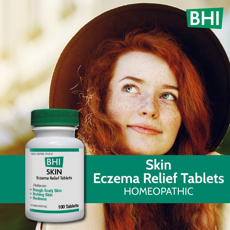 [Australia] - BHI Skin Natural Eczema Relief Remedy 8 Active Soothing Homeopathic Skin Care Ingredients - Natural Treatment for Daily Dryness, Redness, Irritated Dry Itchy Skin on Face & Body - 100 Tablets 