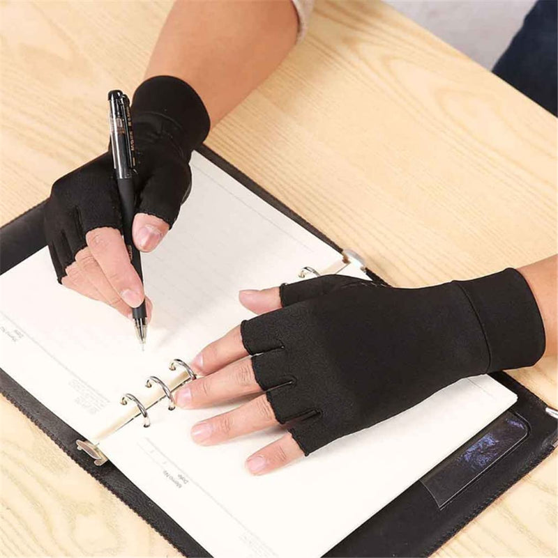 [Australia] - Fingerless Copper Arthritis Gloves Hand Compression Gloves for Women Men Arthritis Pain Relief Hand Gloves for Typing Support Copper Gloves for Arthritis Compression Half Finger Gloves (L) Large Black 
