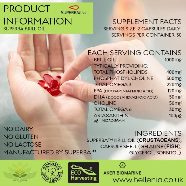 [Australia] - Hellenia Superba Krill� 100% Antarctic Krill Oil Capsules 500mg | Natural Source of Astaxanthin & DHA | Pure | Highest Purity, Lowest Sodium, 3 Month Supply 