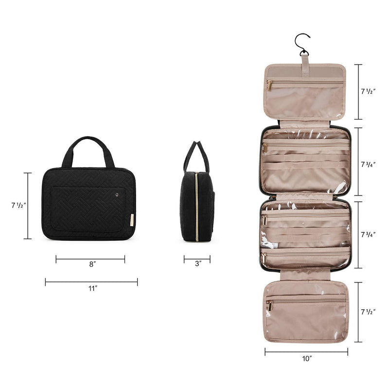 [Australia] - BAGSMART Hanging Toiletry Bag Travel Large Wash Bag Womens Make Up Bag Clear for Full Sized Container, Black M 
