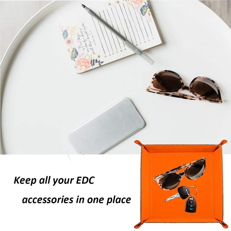 [Australia] - Avecell Valet Tray Desktop Storage Organizer, PU Leather Watch Box Wallet Coin Change Key Catchall Tray (Orange) Orange 