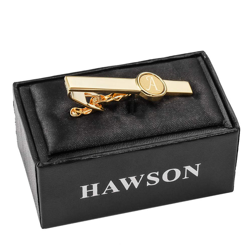 [Australia] - HAWSON 2 inch Tie Clips and Cufflinks Sets for Men A-Z Gold Engraved Letter Cufflinks and Tie Clips Sets for Formal Business Wedding A(Tie Clip) 