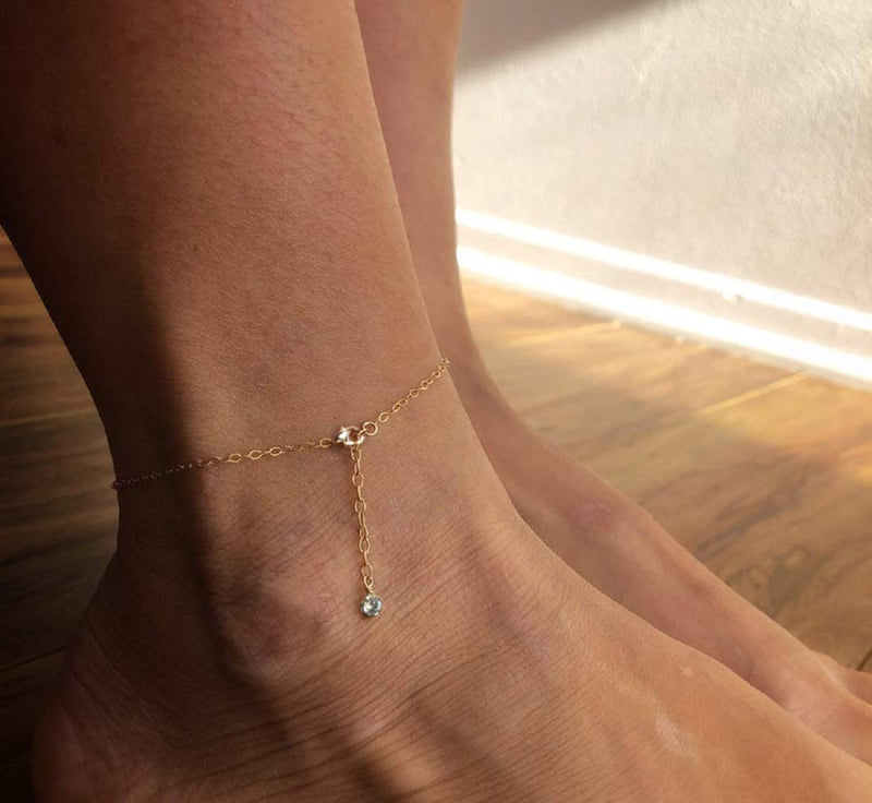 [Australia] - WEARON Anklets for Women Cubic Zirconia Gold Ankle Bracelets Set Boho Beach Adjustable Chain Anklet Foot Jewelry cz 