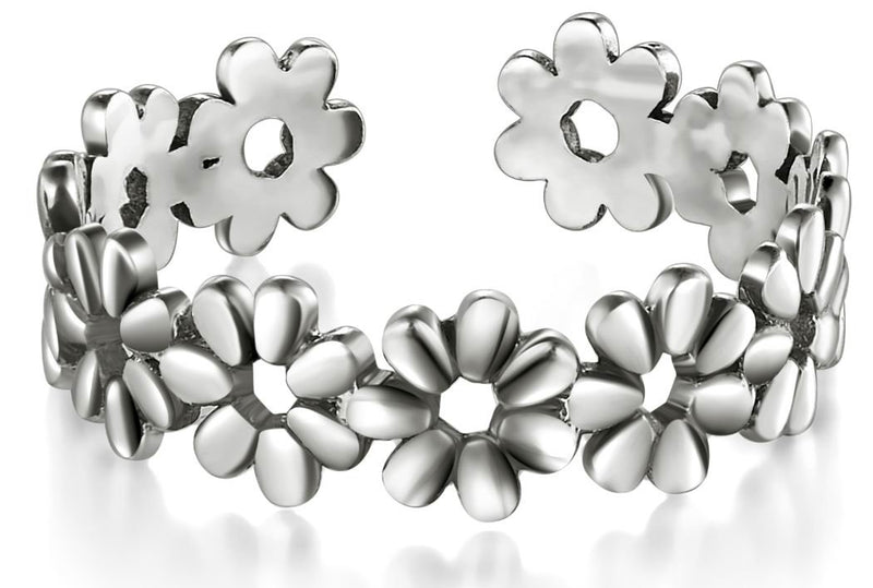 [Australia] - BORUO 925 Sterling Silver Toe Ring, Daisy Flower Hawaiian Adjustable Band Ring, Benefiting The American Red Cross. Silver Flower Toe Ring 