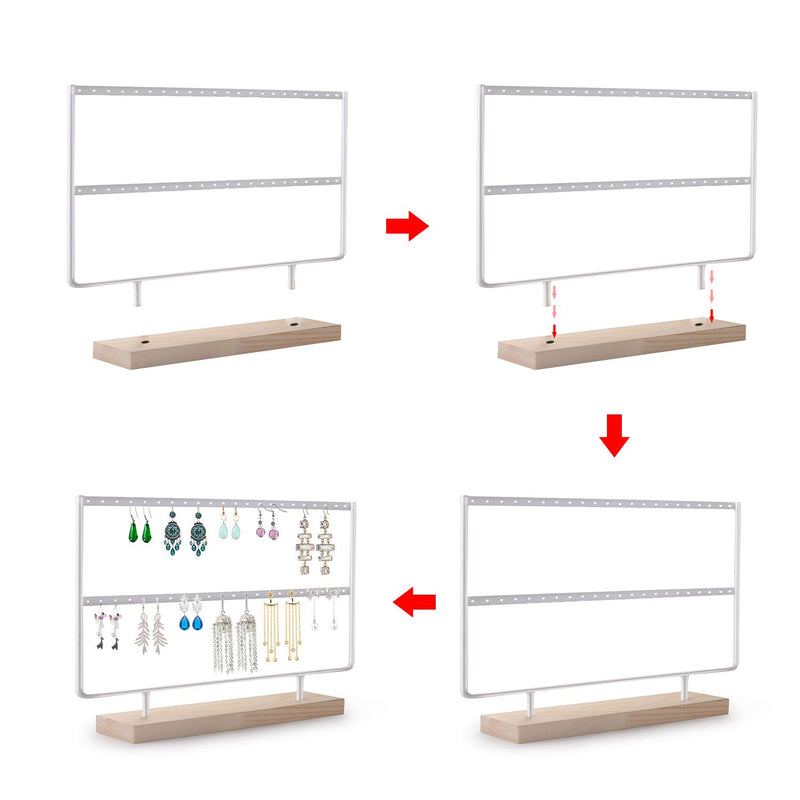 [Australia] - VERGILIUS Earrings Organizer Jewelry Holder Display Wood Stand (White) White 2 Layers 