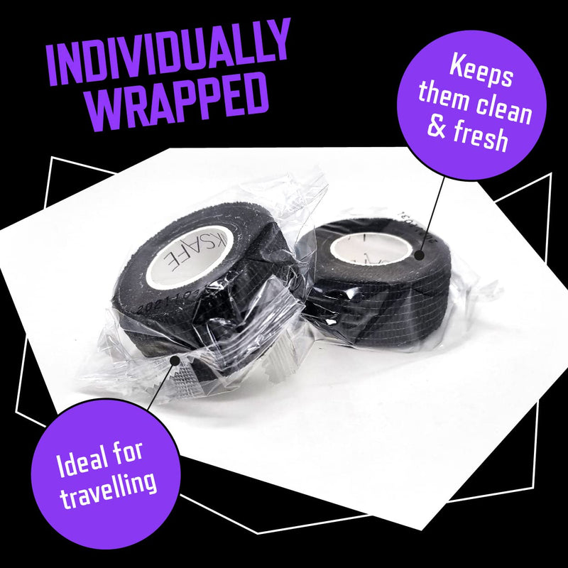 [Australia] - Inksafe Black Self Adherent Cohesive Bandages 2.5cm x 4.5m Box of 12 - Uses Include Vet Wrap, Tape for Wrist and Ankle Sprains, Finger and Thumb Tape, 