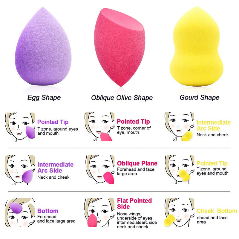 [Australia] - 6 Pieces Makeup Sponge Blender Set, Egg/Oblique Olive/Gourd Shapes Beauty Foundation Sponges, Professional Makeup Applicators Blender with Sponge Holder, Cosmetic Tools for Liquid, Powder, BB Cream 