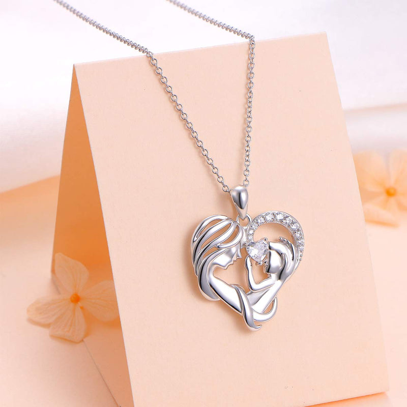 [Australia] - Mother Necklace Sterling Silver Mother and Child Love Heart Necklace For Mother Mom Mother's Day Gift Mother Holding Child 