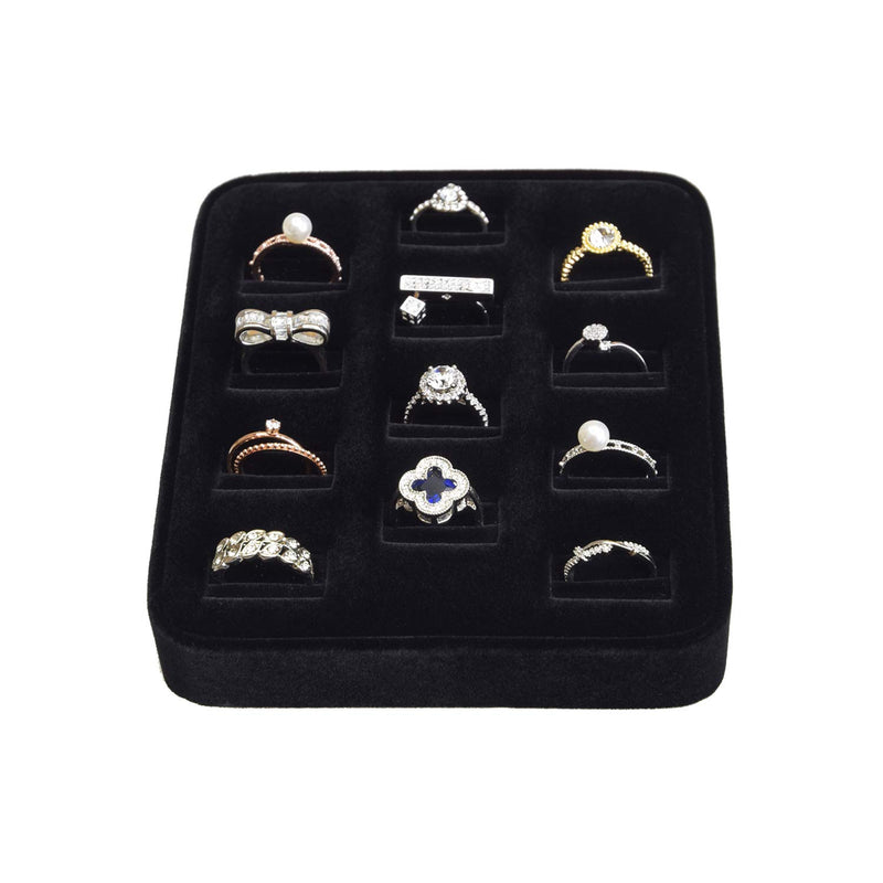 [Australia] - Mooca Black Velvet 12 Slots Ring Tray Display, Slotted Ring Showcase Display Jewelry Organizer Stand, Jewelry Ring Holder for Showcase, Ring Display Case for Home Trade Show Black Velvet Trim 12 Slots 