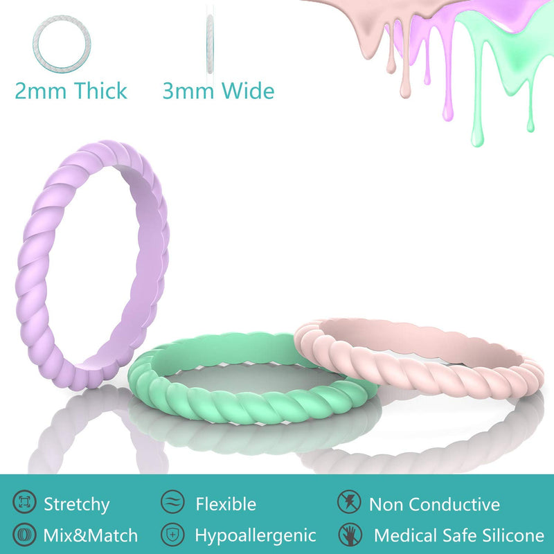 [Australia] - Zollen 12 Packs Silicone Wedding Rings for Women, Thin Braided Rubber Wedding Bands Stackable Ring, Hypoallergenic Silicone 4(15.3mm) 