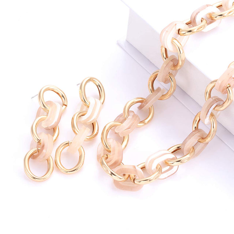 [Australia] - CENAPOG Two Tone Gold Plated Link Chain Necklace Link Dangle Earrings Cuban Chain Chunky Jewelry Set for Women Girls Marble grey 