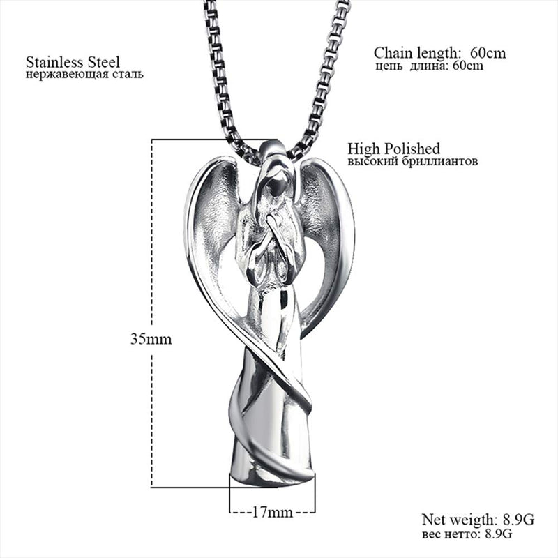 [Australia] - HUANIAN Stainless Steel Angel Shape Canister Capsule Memorial Keepsake Pendant Cremation Ash Urn Necklace Silver 