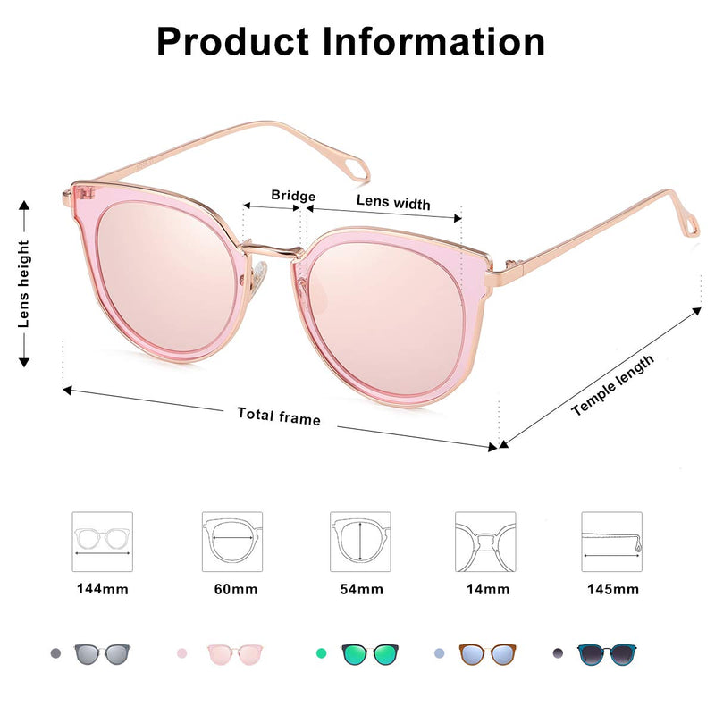 [Australia] - SOJOS Fashion Round Polarized Sunglasses for Women UV400 Mirrored Lens SJ1057 0c2 Rose Gold Frame/Pink Mirrored Lens 60 Millimeters 