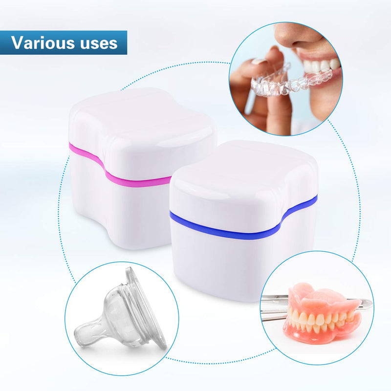 [Australia] - 2 Denture Bath Case and 2 Denture Cleaner Brushes Retainer Denture Box, Tophoniex Dentures Container with Basket Denture Holder for Travel Retainer Cleaning 
