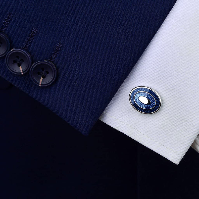 [Australia] - SAVOYSHI Classic Stainless Steel Bussiness Cufflinks for Mens French Shirt Cuffs Oval Blue Enamel Cuff buttons Wedding Gift 