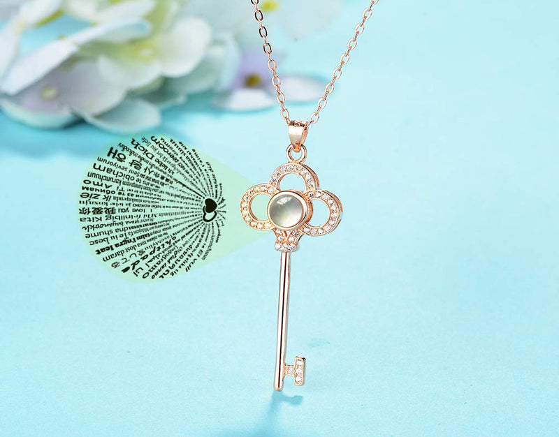 [Australia] - BEAUTY CHARM I Love You Necklace100 Languages Sterling Silver Key Pendant Necklace for Women 2Rose gold 