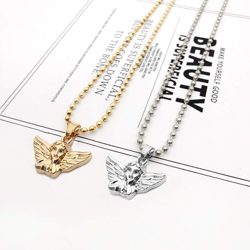 [Australia] - Gold Angel Baby Wings Pendant Necklace.Cupid Love God Choker Egirl Necklace Infinity Guardian Infant Cherub Neutral Necklace for Girl Teens 