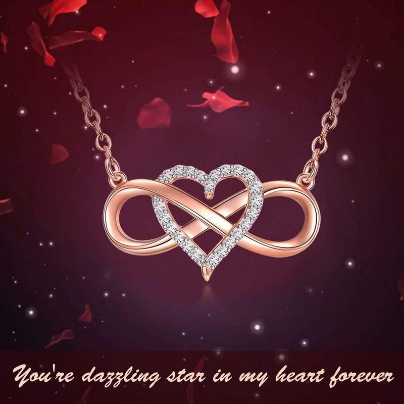 [Australia] - Sterling Silver Forever Love Heart Infinity with Cubic Zirconia Pendant Necklace Rose Gold 