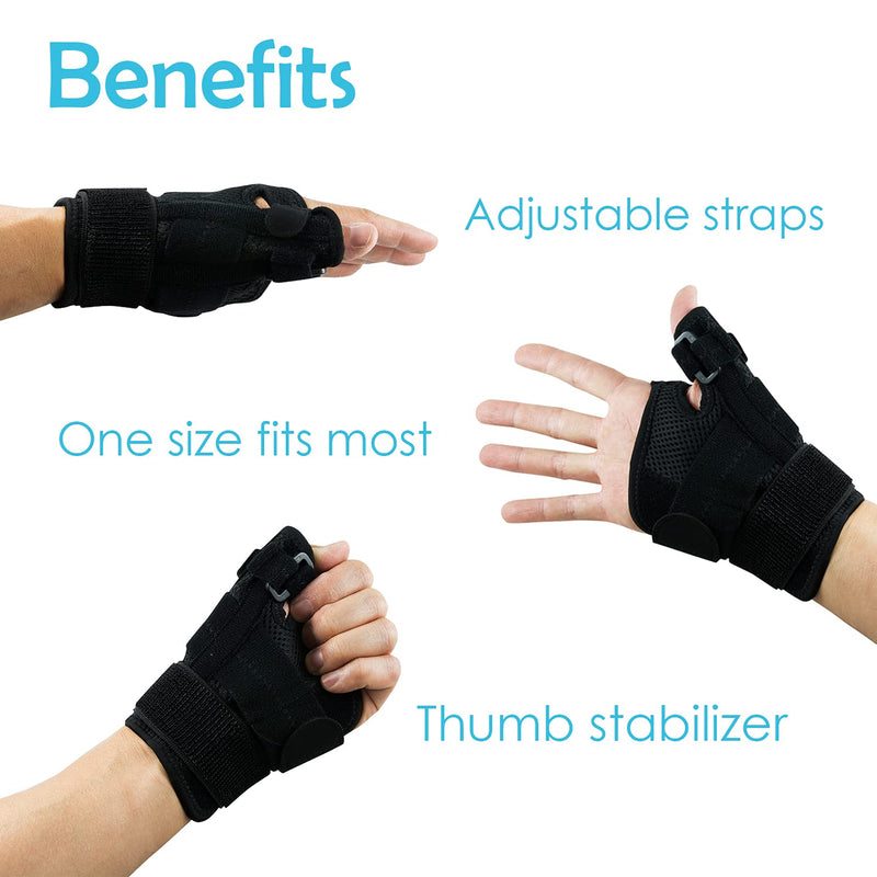 [Australia] - Thumb Brace, Finger Splints, Reversible, Single (1), One Size, Black, Broken Thumbs, Wrist Stabilizer, Guard, Carpal Tunnel, Right & Left, For Osteoarthritis, Arthritis, Wrists, Pain and Support 