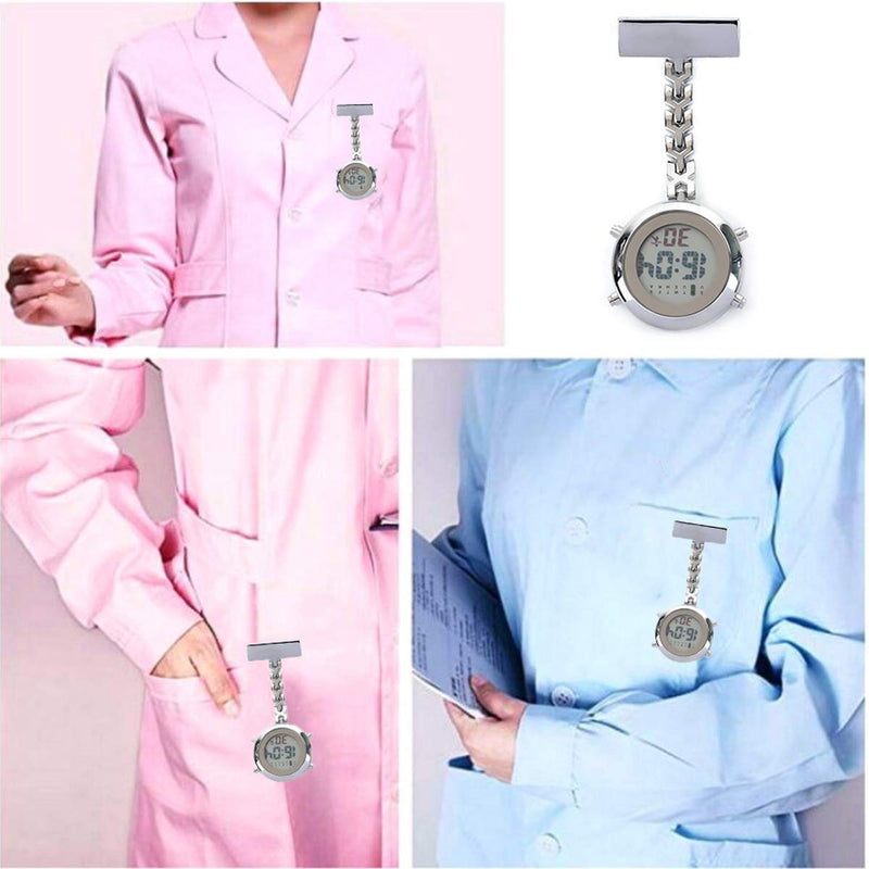 [Australia] - Fashion Nurse Fob Watch Large Face Nursing Pendant Pocket Digital Watch Silver 