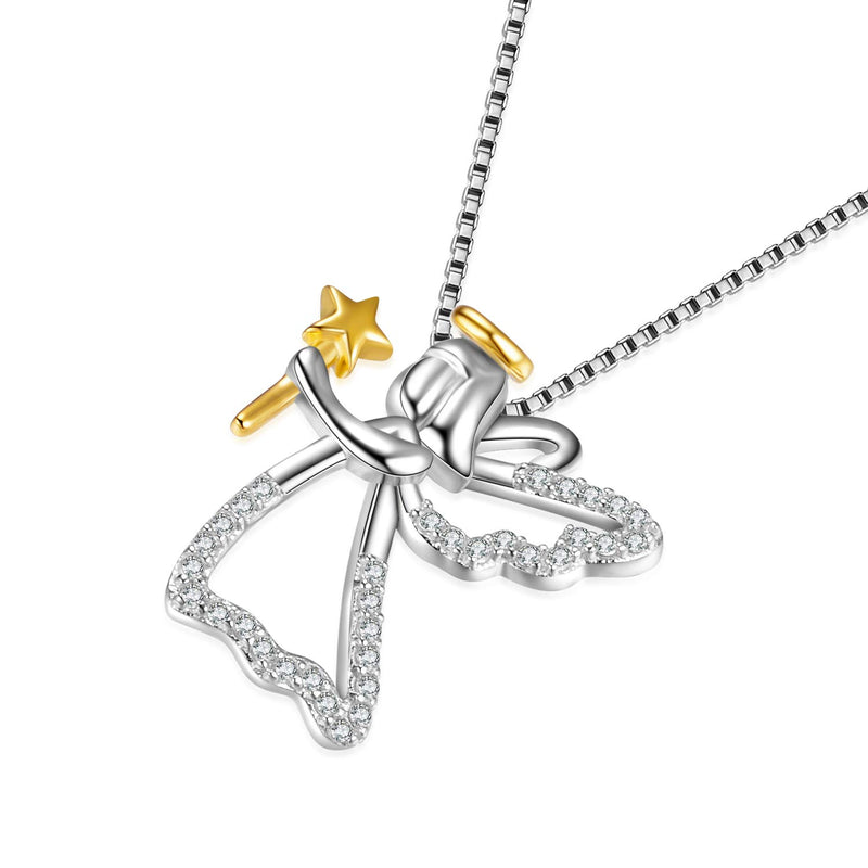 [Australia] - Sterling Silver Guardian Angel Pendant 18K Gold Necklace for Womens Girls,18 inch 