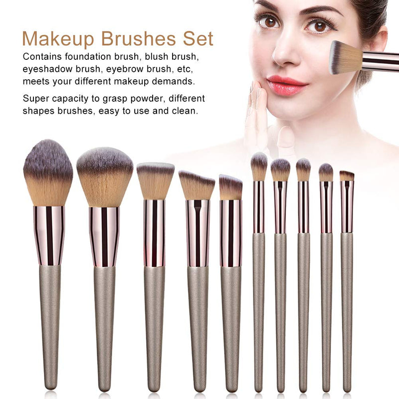 [Australia] - Makeup Brush Set, 10Pcs Champagne Gold Makeup Brushes Set Foundation Eyeshadow Eyebrow Blush Brush Beauty Tools Soft Bristle Foundation Eyeshadow Blending Blusher Buffer Concealer Brush Christmas present 