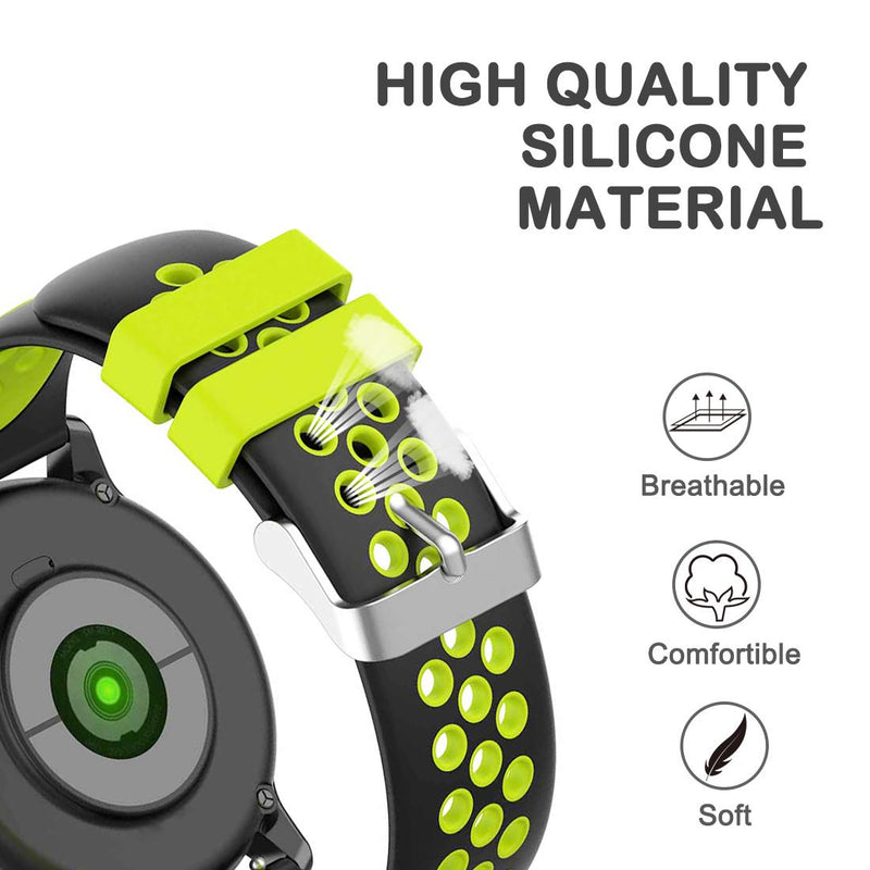 [Australia] - Wellfit Watch Band, 20mm 22mm Quick Release Watch Band for Men and Women, Soft Silicone Watch Band with Air Holes Black-Green 