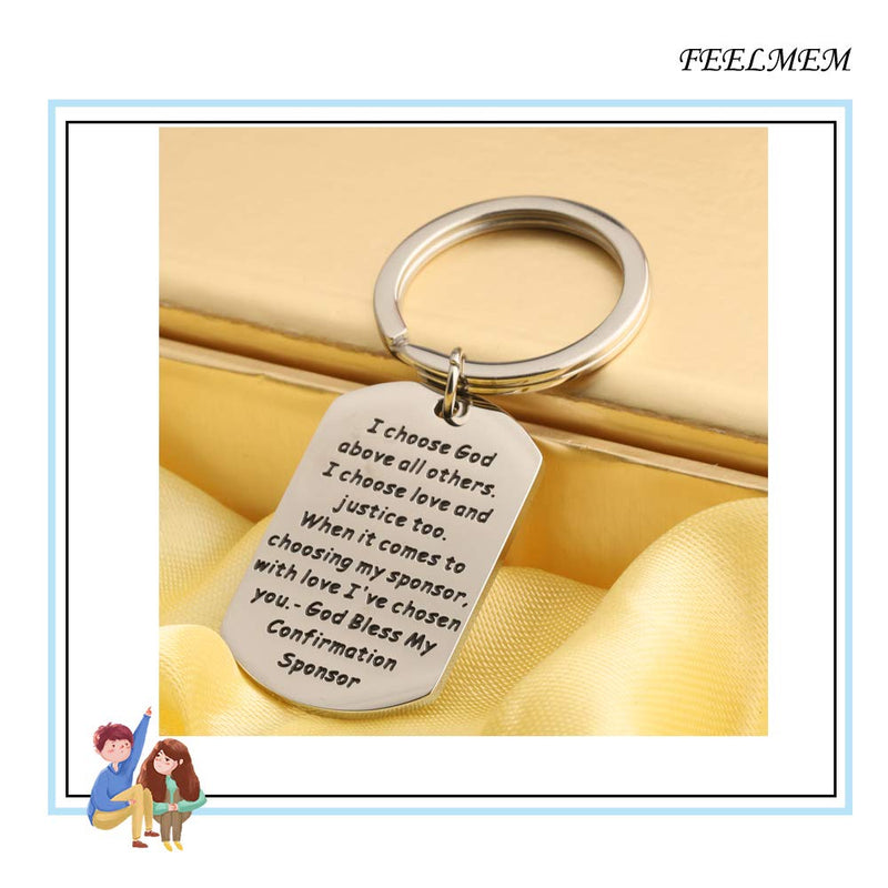 [Australia] - FEELMEM Confirmation Sponsor Gift Sponsor Keychain Sponsor Thank You Keychain Baptism Confirmation Sponsor Proposal Gift for Godparents Godmother Catholic Mentor Gift silver 