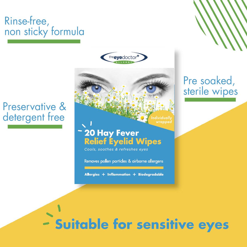 [Australia] - The Eye Doctor Hay Fever Relief Eyelid Wipes - 20x Single Use Eye Wipes for Allergy & Hayfever - Inflammation, Watery Itchy Eyes,White 20 Wipes Allergy Wipes 