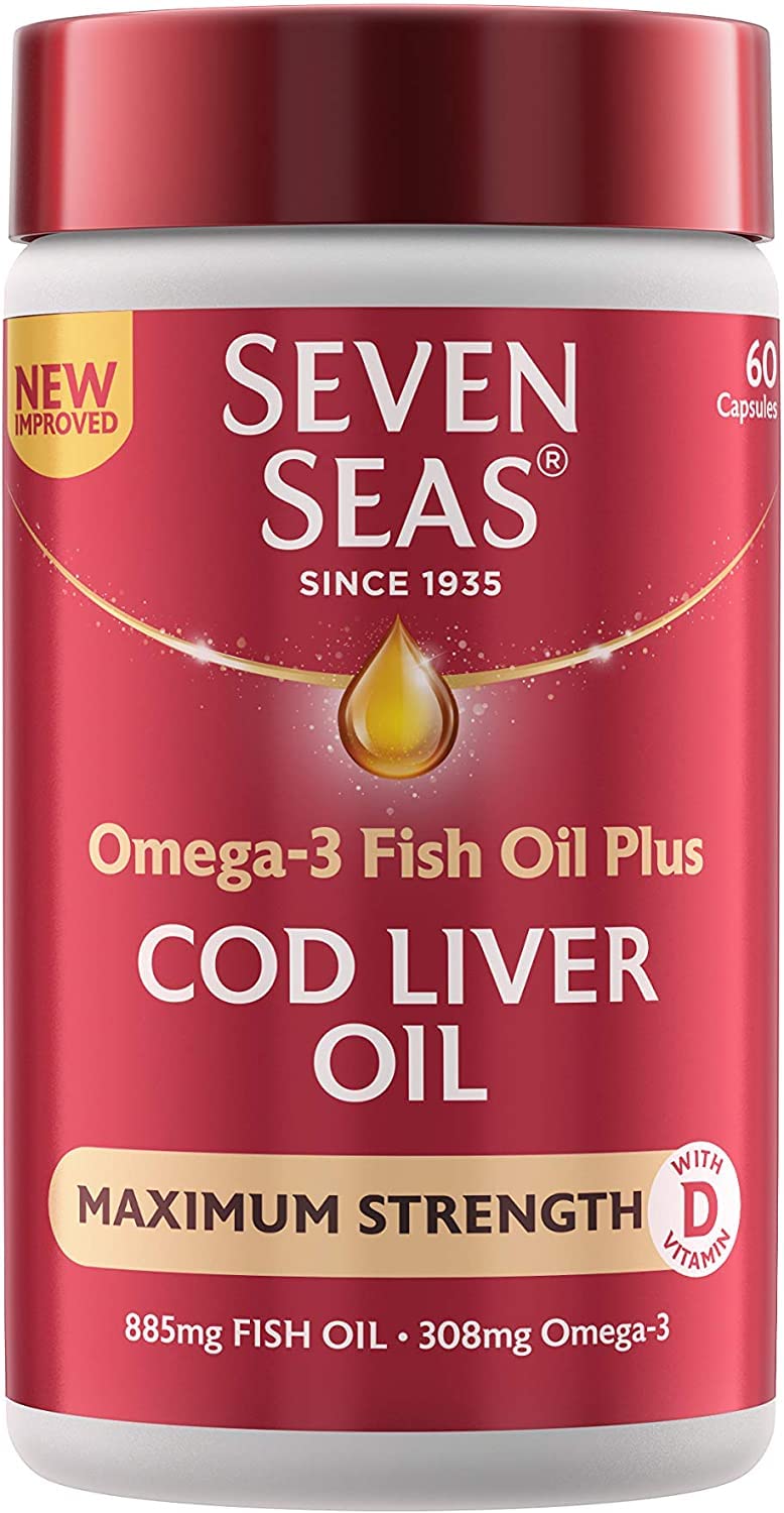 [Australia] - Seven Seas Cod Liver Oil Tablets, Maximum Strength, 885 mg Cod Liver Oil & Fish Oil, 308 mg Omega-3, 60 Capsules With Vitamin D, EPA & DHA Cod Liver Oil Maximum Strength 
