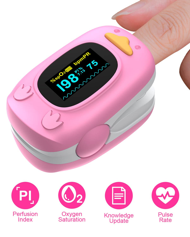 [Australia] - Child Pulse Oximeter, Oxygen Monitor for Kids Baby and Blood Oxygen Saturation Heart Rate Monitor with Automatic Shut-Down, One Directions OLED Display, Include 2 X AAA Batteries Pink 