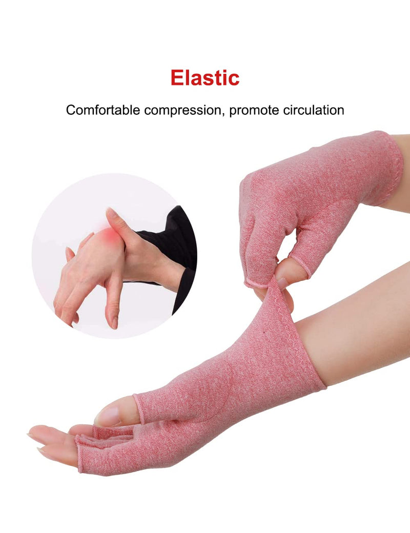 [Australia] - AovYoo 2 Pairs Fingerless Arthritis Compression Gloves Raynauds Gloves Rheumatoid Osteoarthritis Wrist Supports -Hand Pain Relief (L, Pink) L 