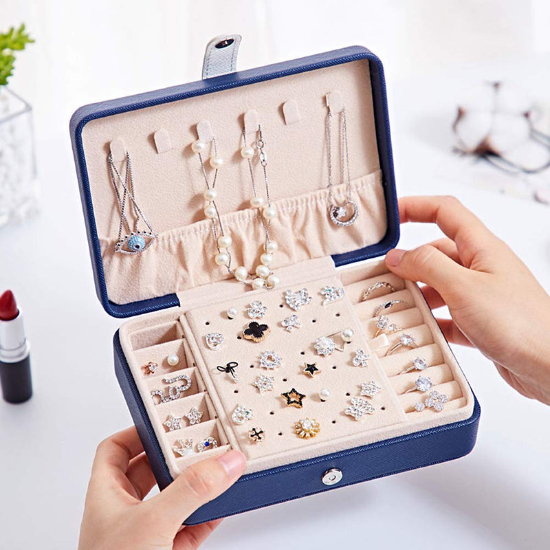 [Australia] - Bausweety Jewelry Box Necklace Earrings Rings Jewelry Accessory Organizer for Women Girls Light Blue 