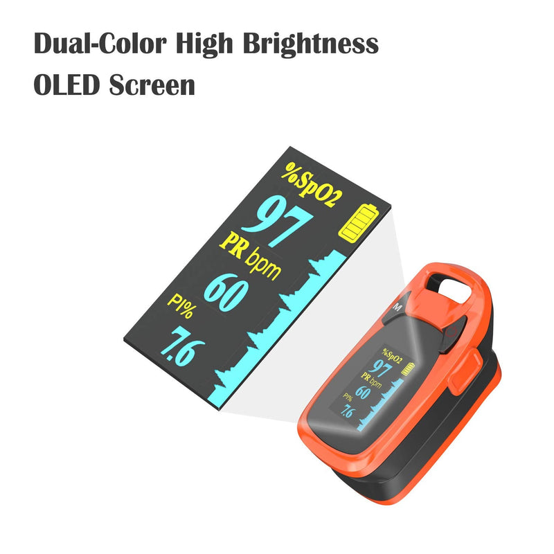 [Australia] - Fingertip Pulse Oximeter with Plethysmograph and Perfusion Index, Include Carrying case, Large OLED Digital Display Blood Oxygen Saturation Monitor Heart Rate Monitor (Color: Red-Orange) 