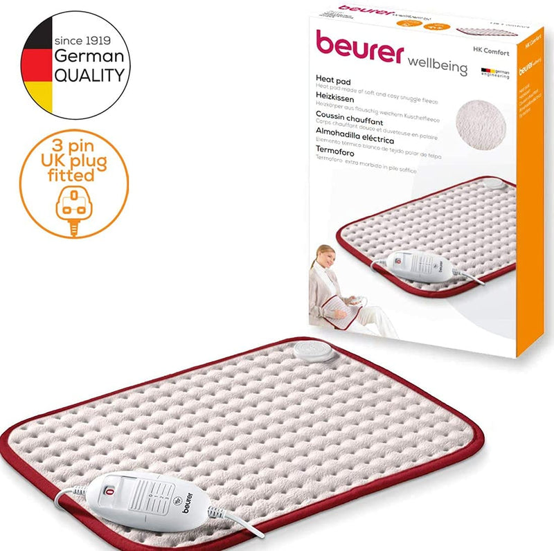 [Australia] - Beurer HK Comfort Heat Pad | Electric Heat Pad for Relaxation | 3 Electronically Regulated Temperature Settings | Machine-Washable | Automatic Switch-off | Red Trim Design 44 x 33 cm Beige & Red Trim 