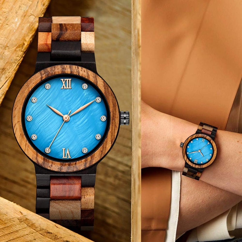 [Australia] - GORBEN Solid Wood Watch Women Quartz Multicolor Wooden Band Wristwatch Reloj de Mujer with Box type 1 