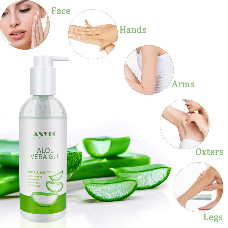 [Australia] - ASYBO Aloe Vera Gel, 100% Natural Pure Aloe Vera Hydrating Facial Moisturizer, Soothing & Moisturizing, After Sun Care, Reduce Acne, Repair Scars, Suitable for All Skin Types, 250ml / 8.8 fl oz 