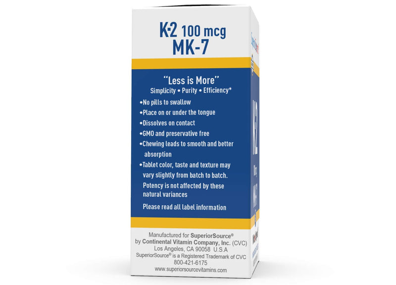 [Australia] - Superior Source Vitamin K2 MK-7 (Menaquinone-7), 100 mcg, Quick Dissolve Sublingual Tablets, 60 Count 
