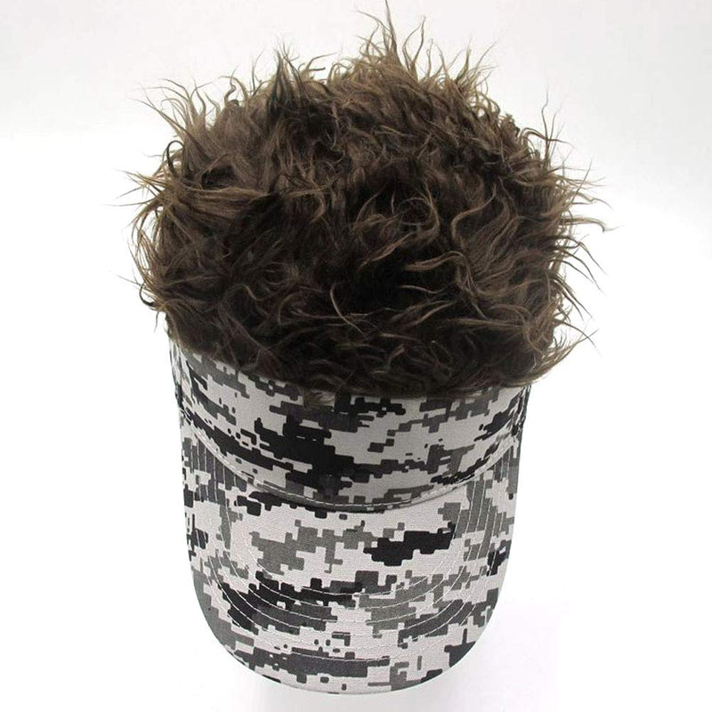 [Australia] - Flair Hair Visor Sun Cap Wig Peaked Novelty Baseball Hat with Spiked Hairs Camouflage Brown 