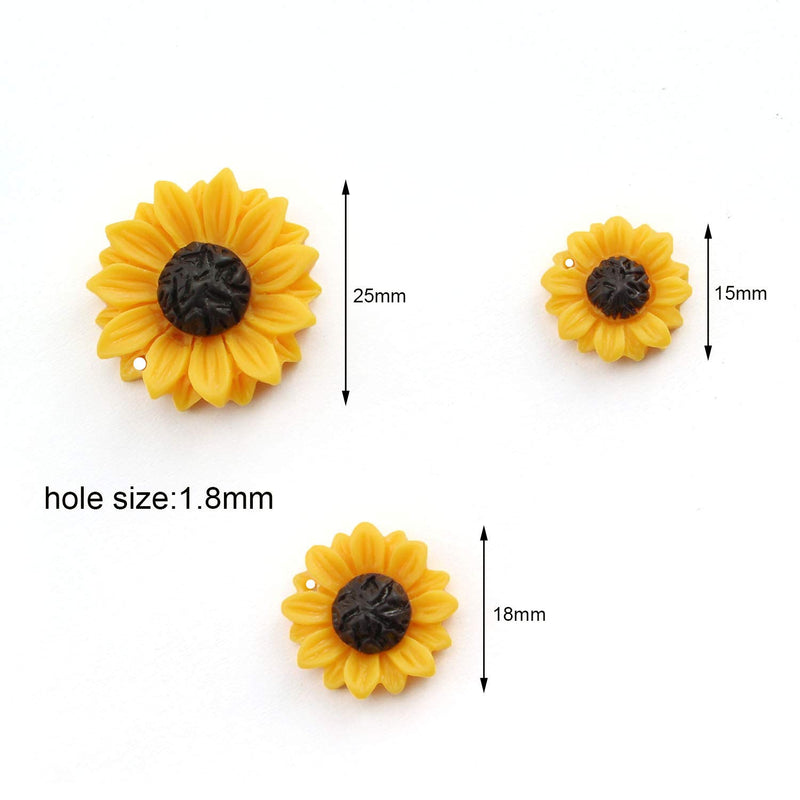 [Australia] - NX Garden 12PCS Yellow Sunflower Girasoles Daisy Flowers Resin Flatback Cabochon with Hole for Necklace Earrings Ring Bracelet Handmade DYD 3 Size 