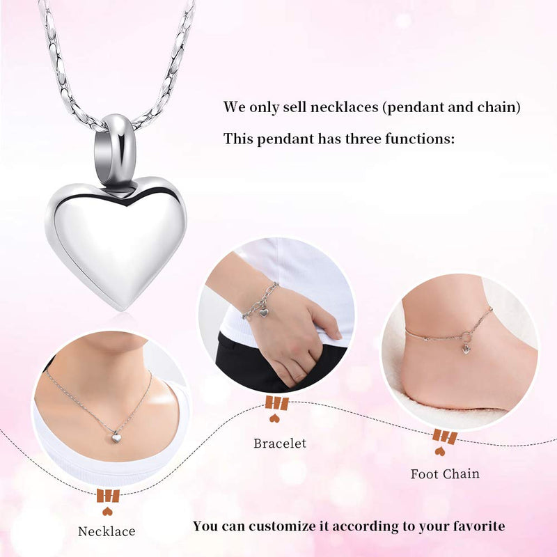 [Australia] - Imrsanl Small Heart Cremation Urn Necklace for Ashes Stainless Steel Memorial Ash Pendant Keepsake Jewelry Silver 